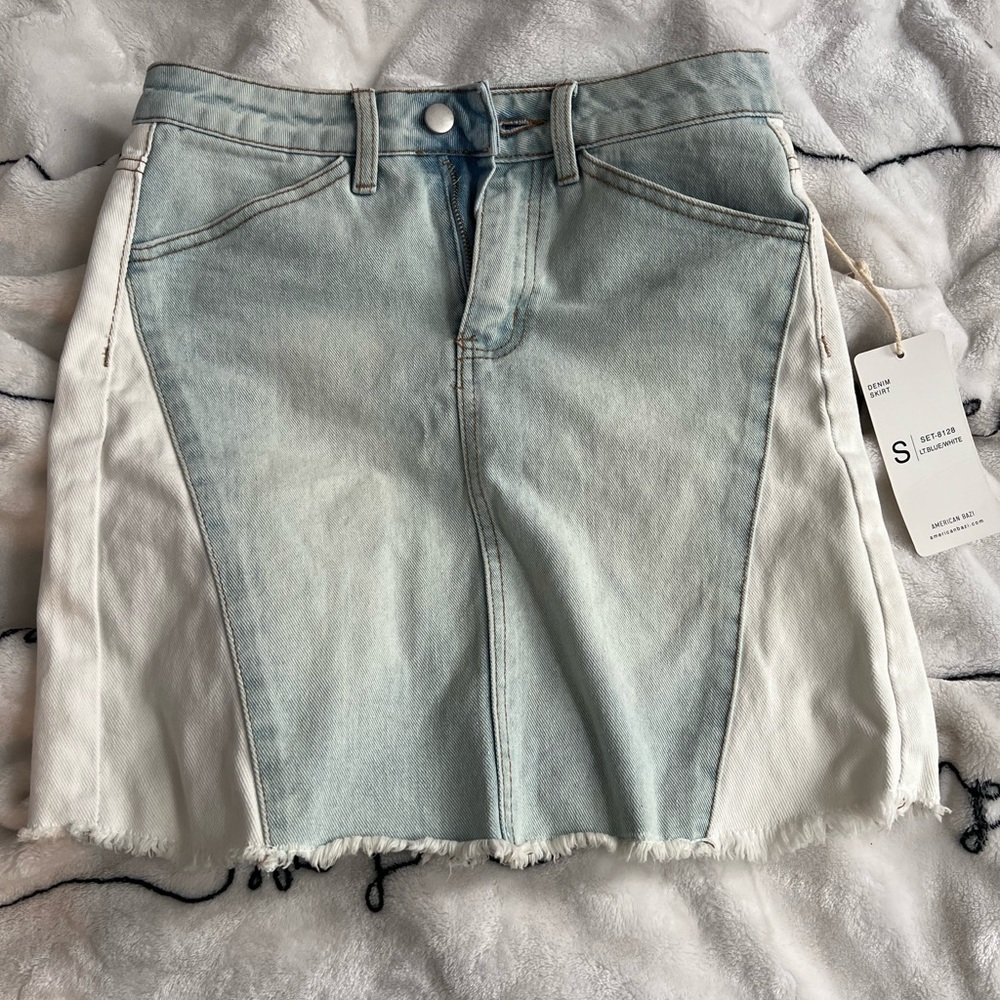 White and blue jean skirt from American Bazi